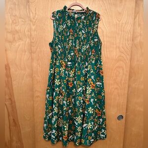 BloomChic Green Orange Yellow Floral Ruffled Midi Dress